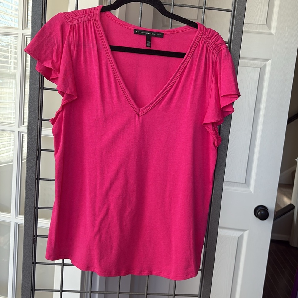 White House Black Market pink Flutter Sleeve Tee